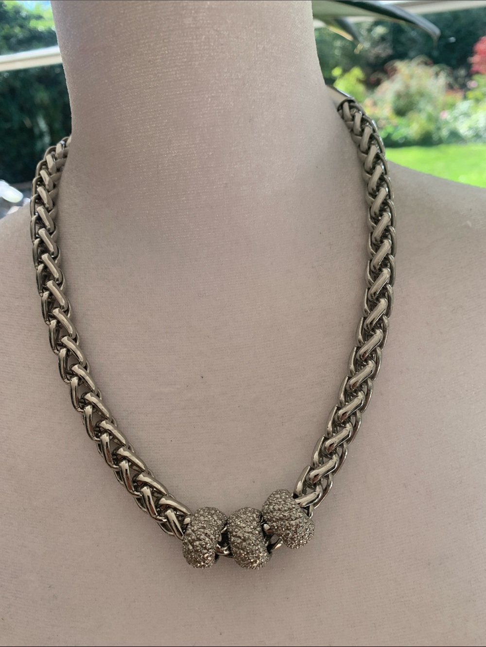 Banana Republic Gold-Tone Chain Necklace with Pavé Bead Trio